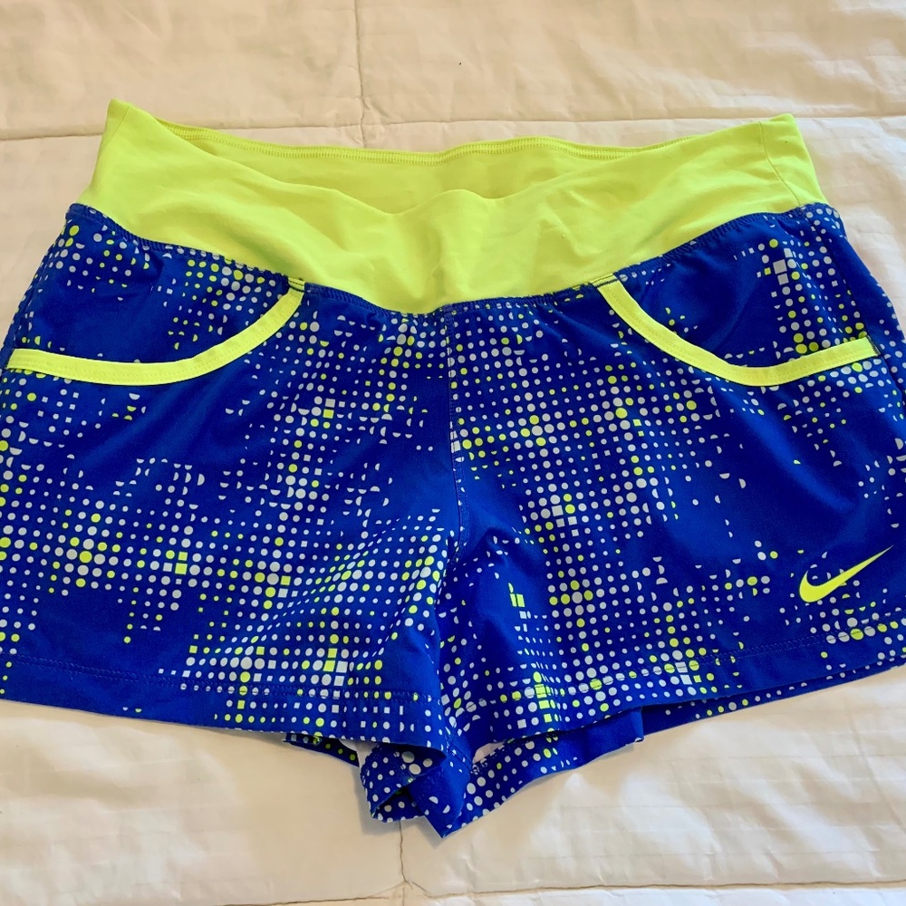 Nike Women Dri-Fit Tennis Running Track Soccer Shorts Blue Yellow | M